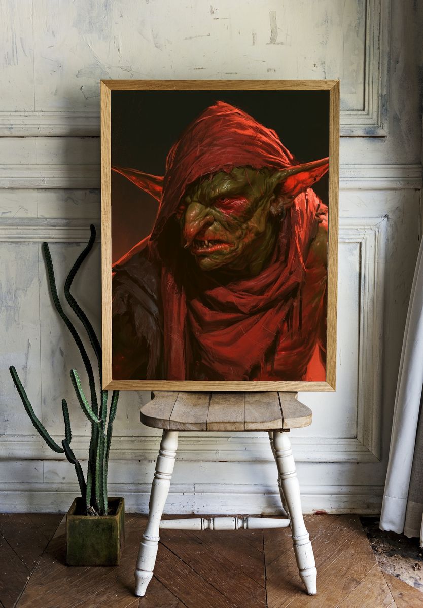 Goblin Warrior Portrait Print. room preview