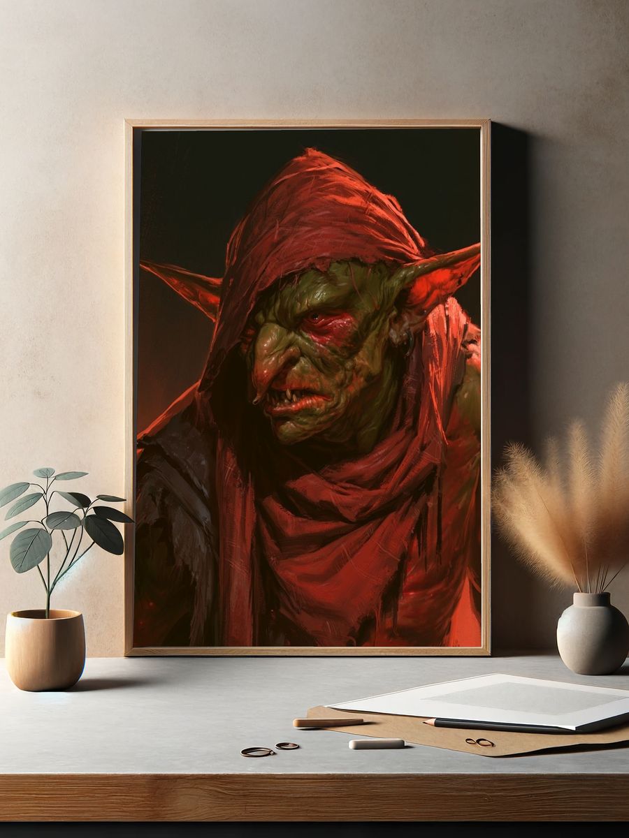 Goblin Warrior Portrait Print. — room view 2