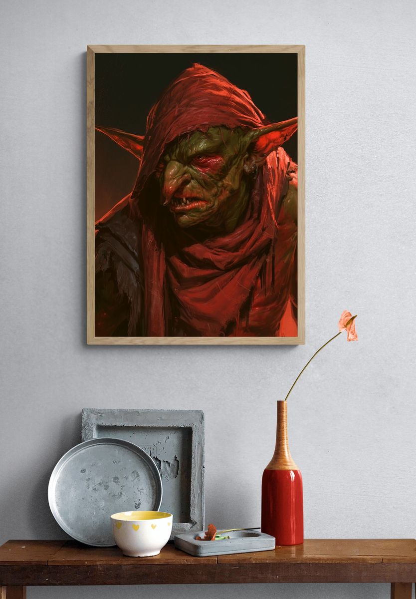 Goblin Warrior Portrait Print. — room view 3