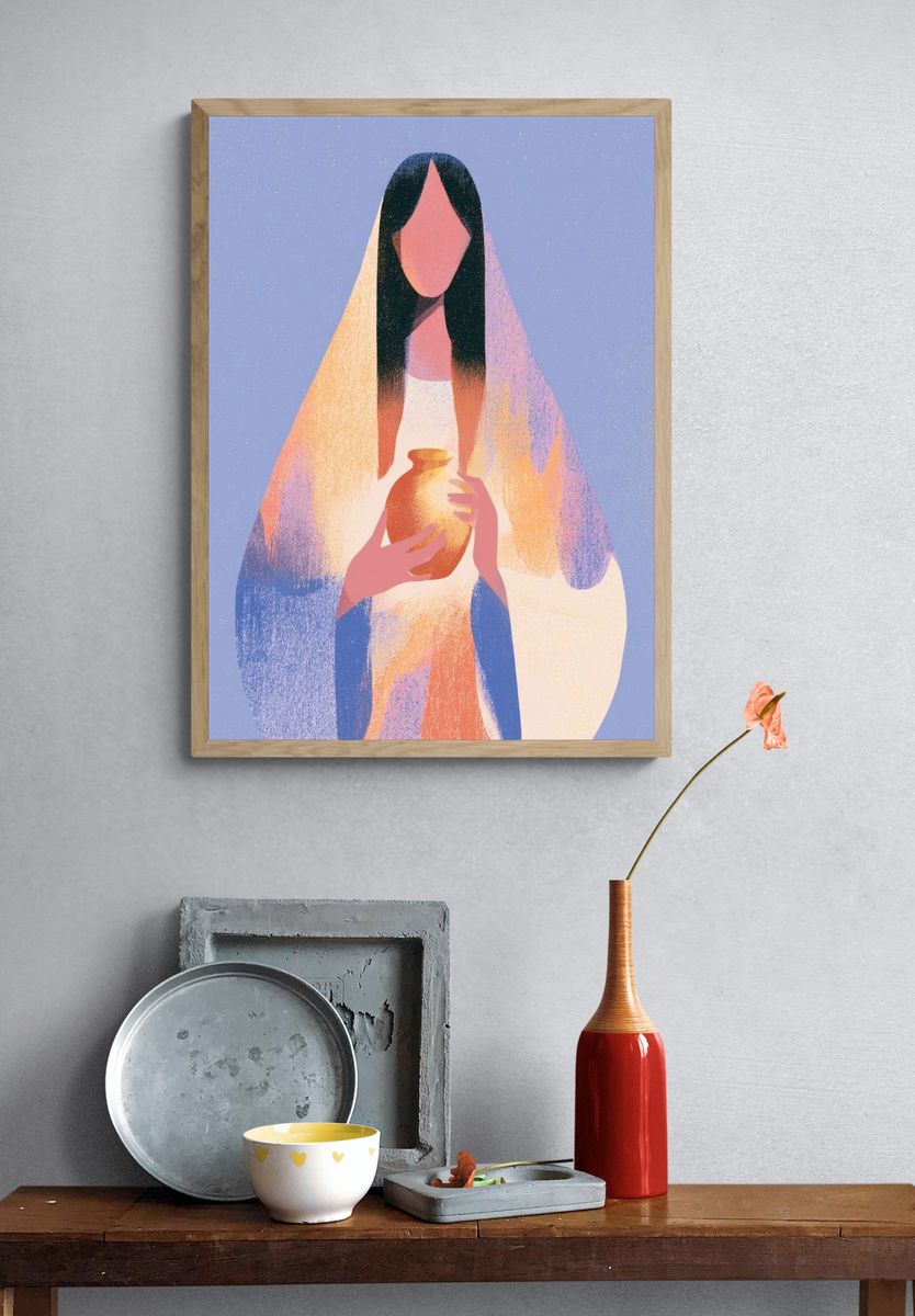 Mystic Figure with Vase Illustration Poster. — room view 3