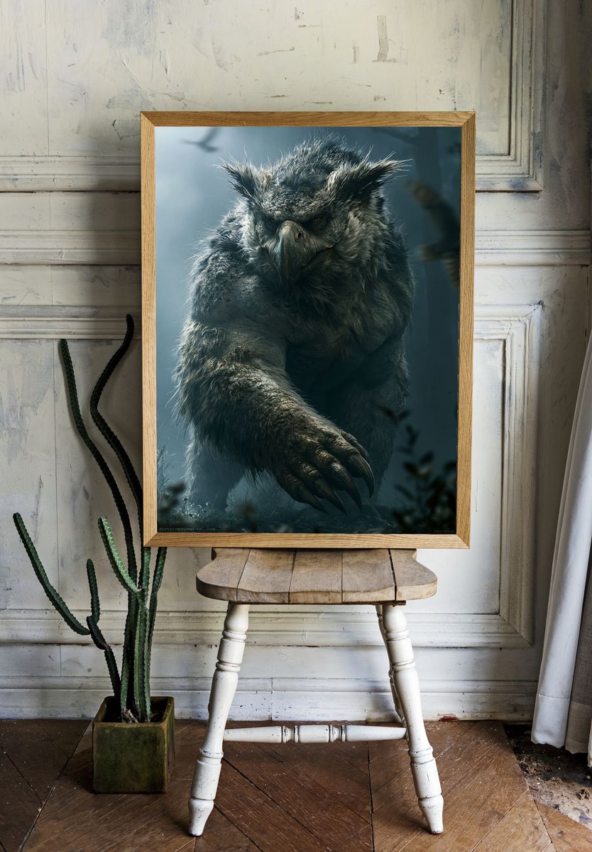Grim Owl Beast Illustration Poster. room preview