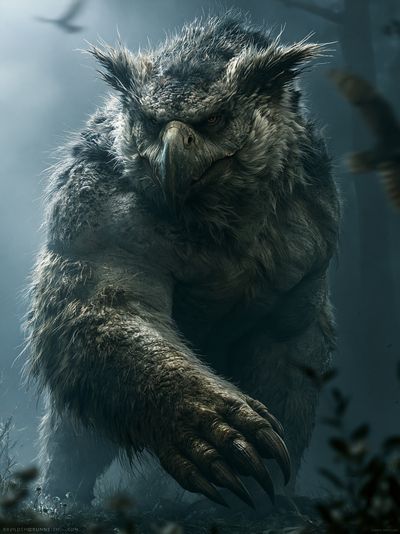 Grim Owl Beast Illustration Poster. poster print