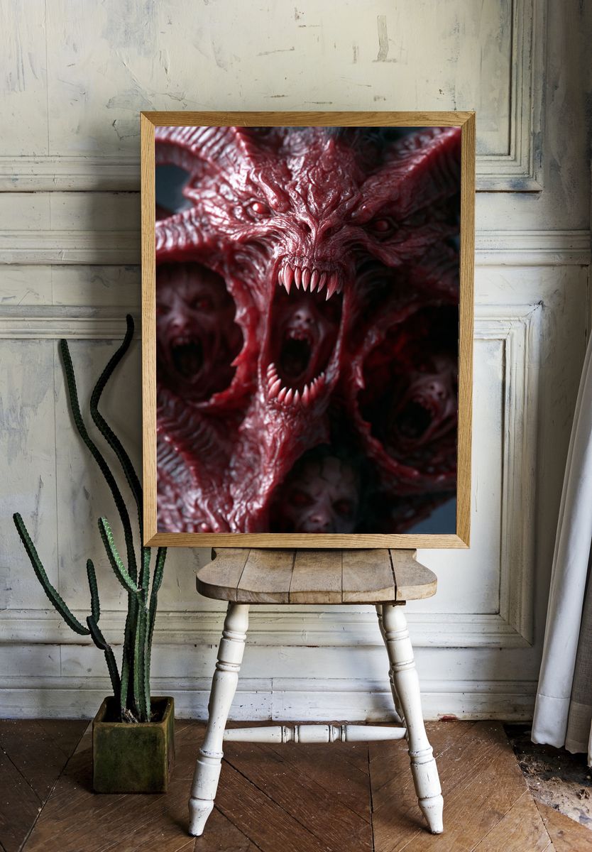Crimson Demon Face Horror Print. room preview