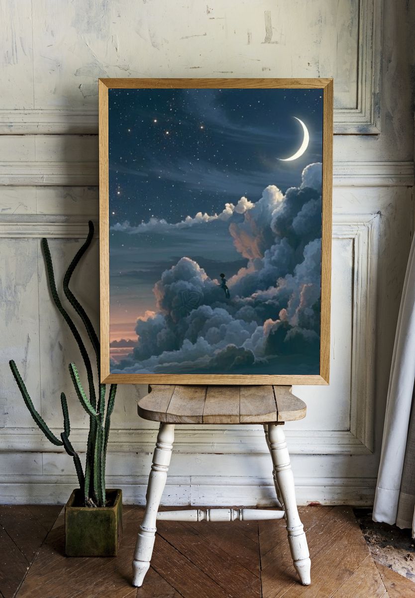 Moonlit Cloudscape Dream Poster. room preview