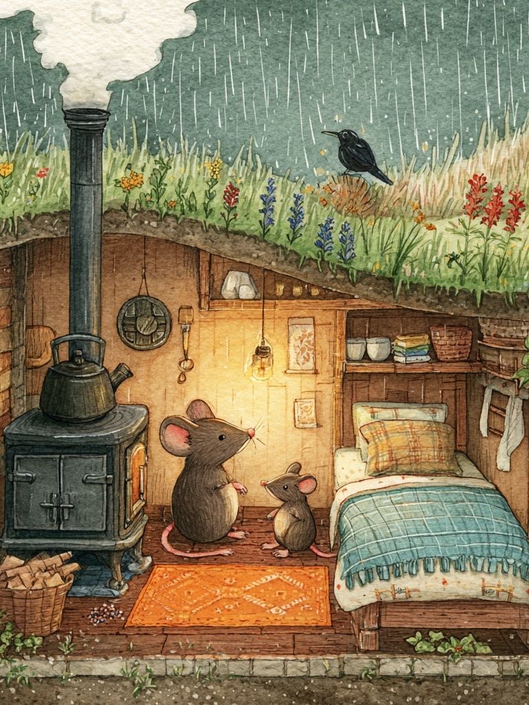 Cozy Mouse Burrow Watercolor Print. poster — illustration art