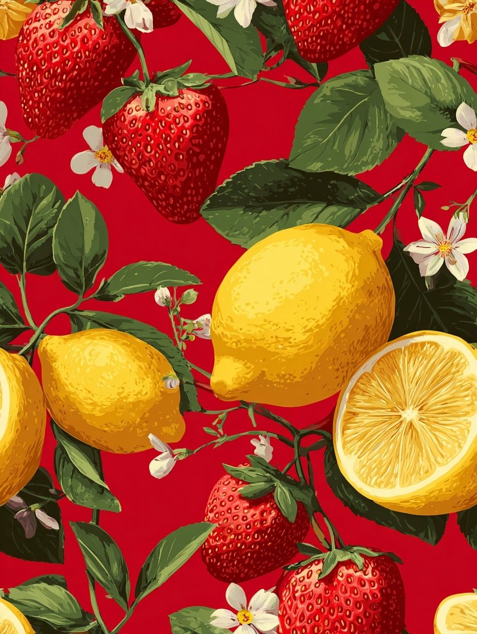 Strawberries and Lemons Illustration Poster. poster detail