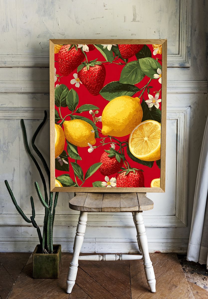 Strawberries and Lemons Illustration Poster room preview