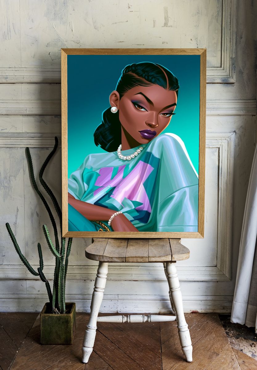 Stylized Fashion Portrait Poster. — room view 1