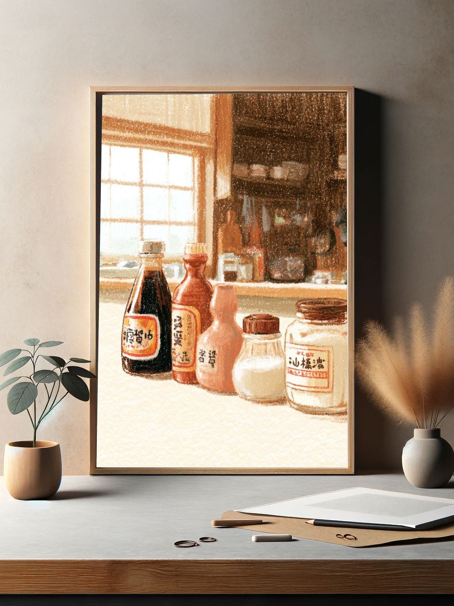 Japanese Kitchen Still Life Illustration Poster. — room view 2
