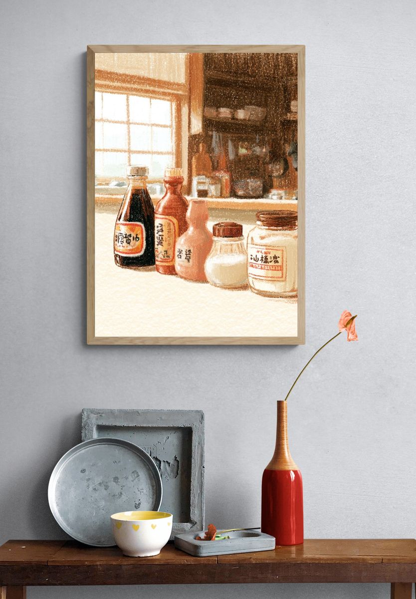 Japanese Kitchen Still Life Illustration Poster. — room view 3