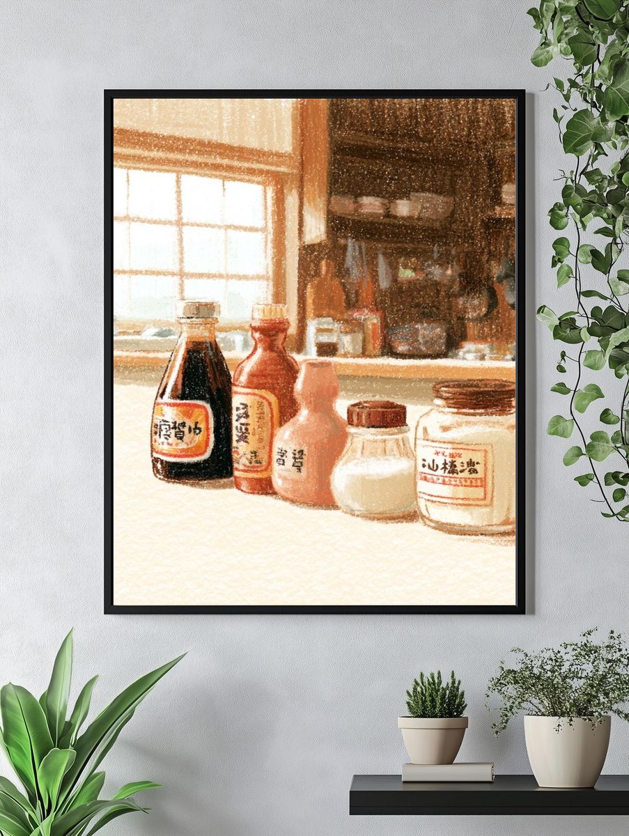 Japanese Kitchen Still Life Illustration Poster. — room view 4
