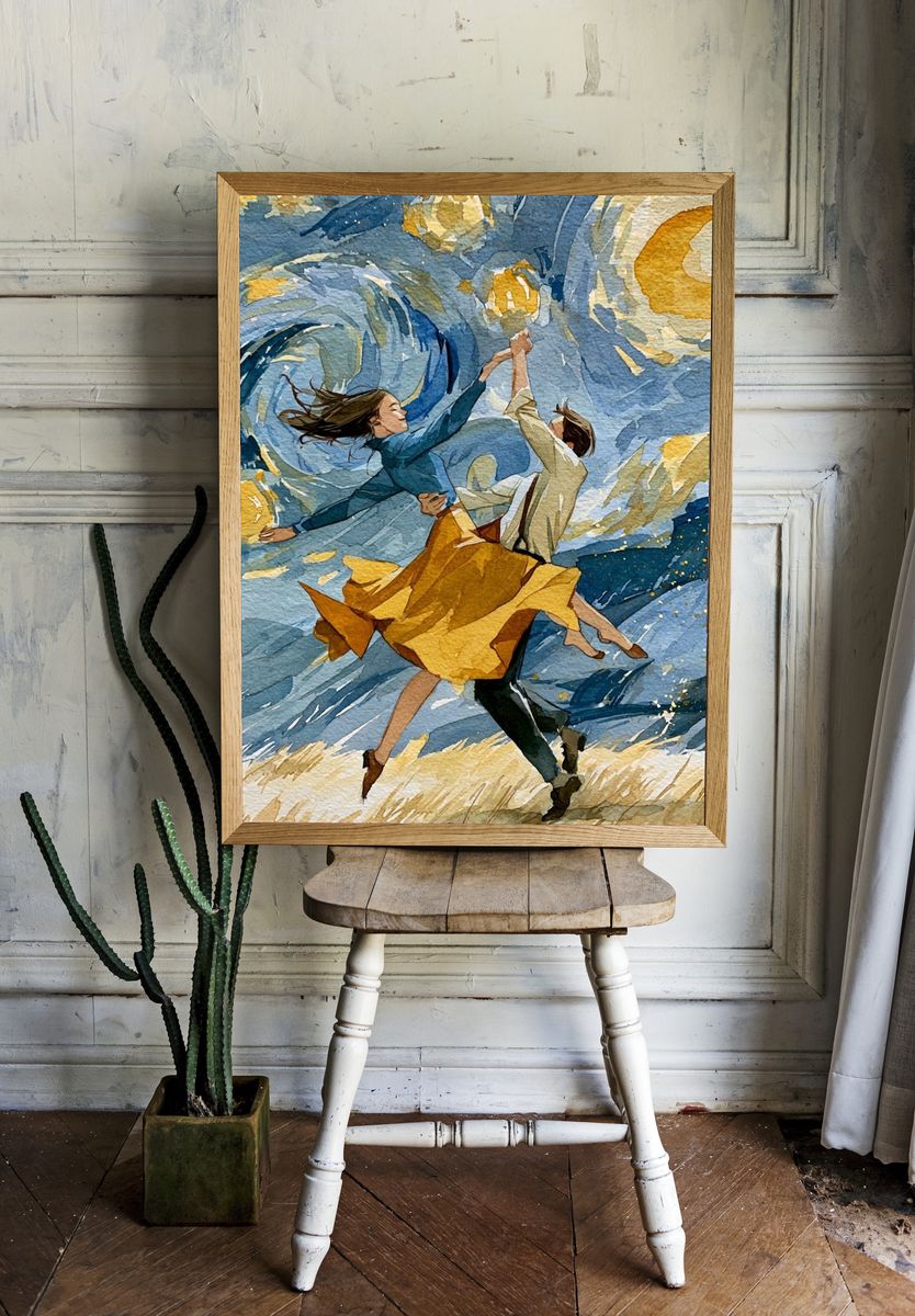 Dancing Couple Watercolor Print. room preview