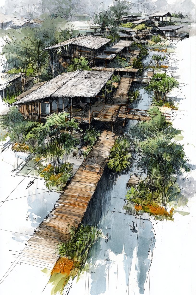 Tropical Boardwalk Watercolor Print. poster detail