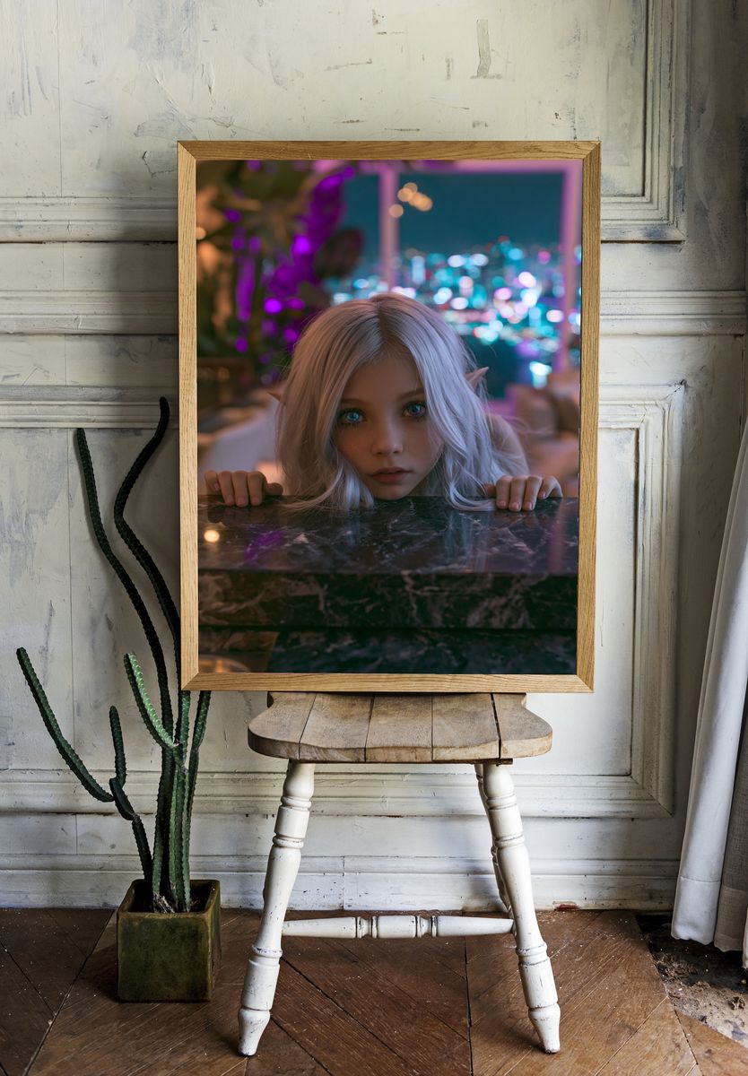 Elf Girl Neon Portrait Poster. — room view 1