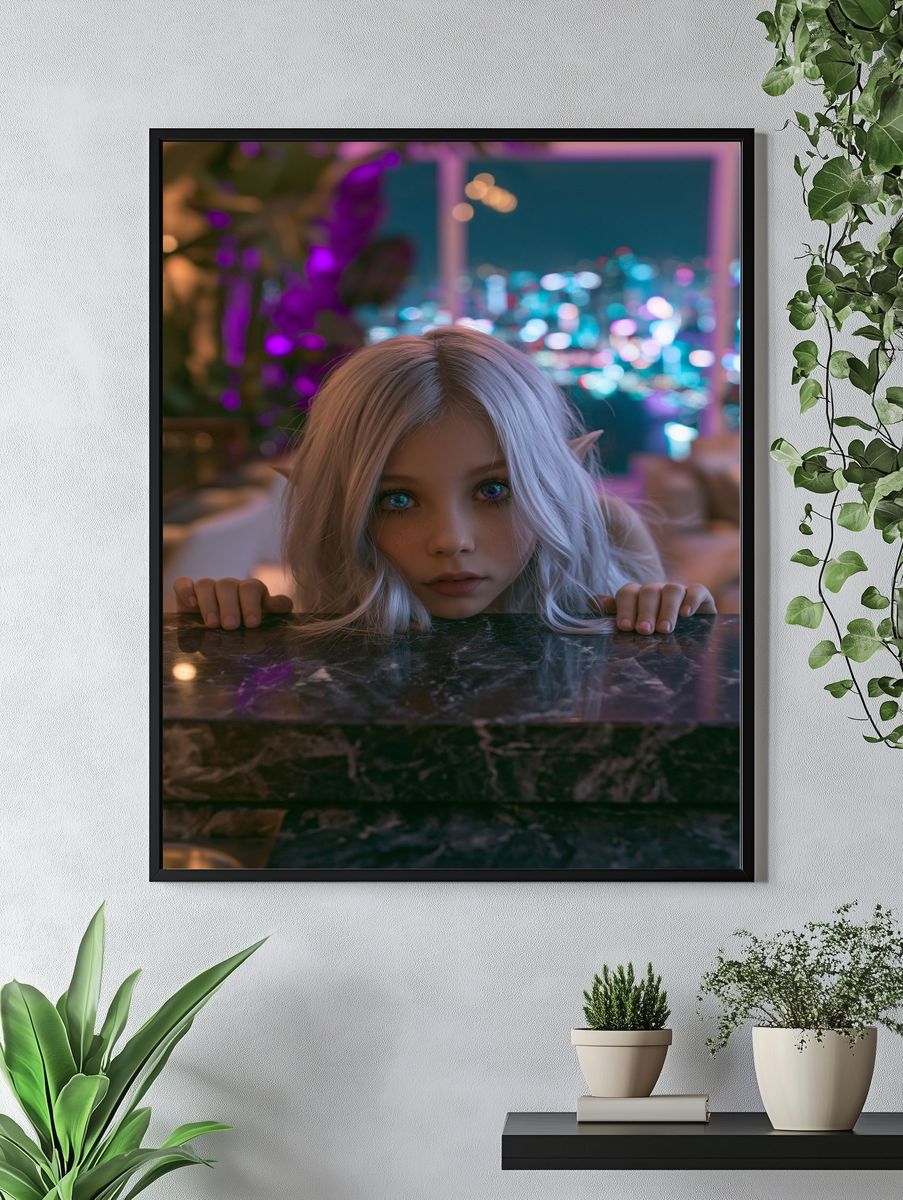 Elf Girl Neon Portrait Poster. — room view 4