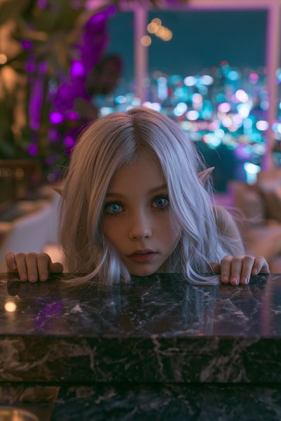 Elf Girl Neon Portrait Poster. poster