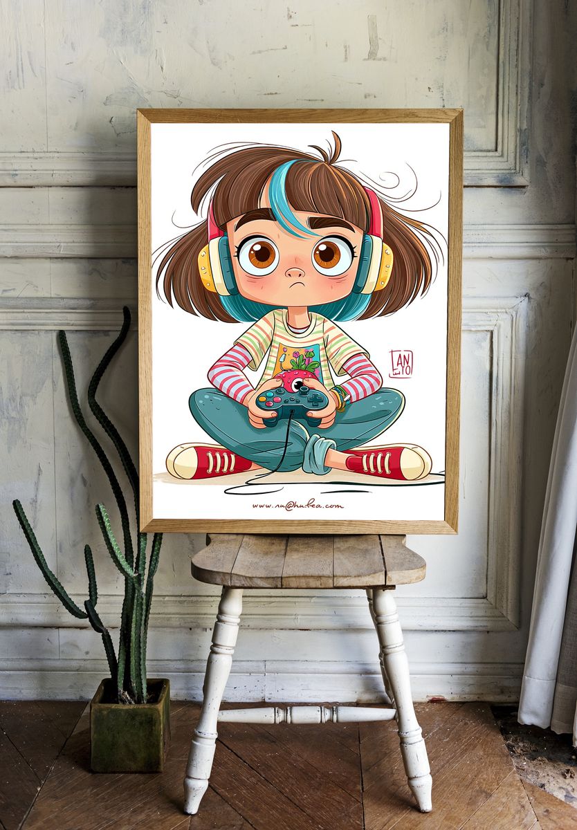 Gamer Girl Illustration Poster. — room view 1