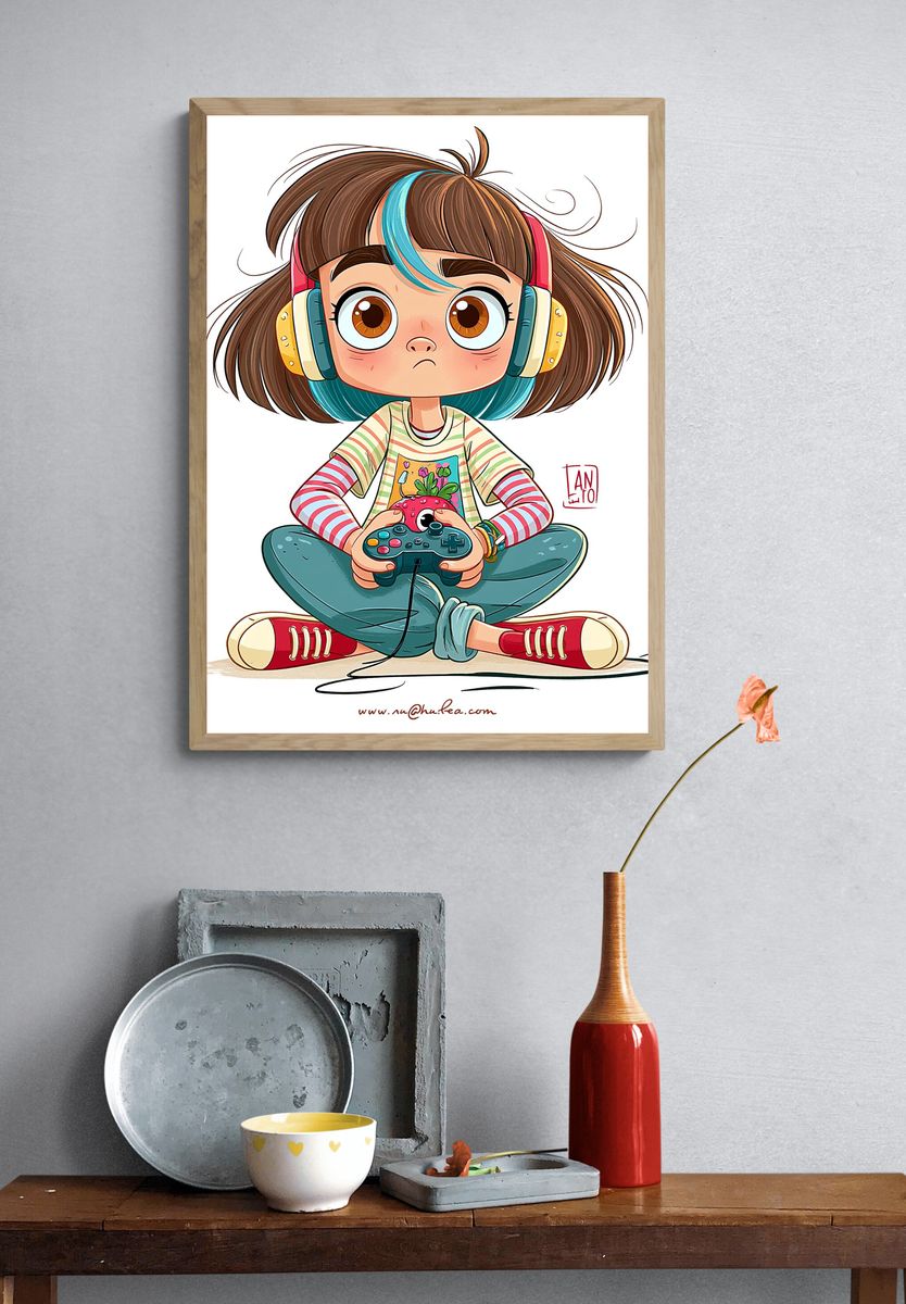 Gamer Girl Illustration Poster. — room view 3