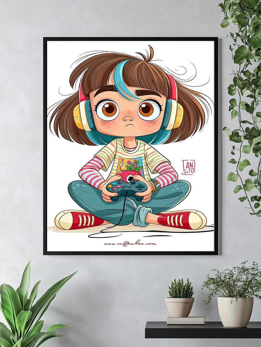 Gamer Girl Illustration Poster. — room view 4