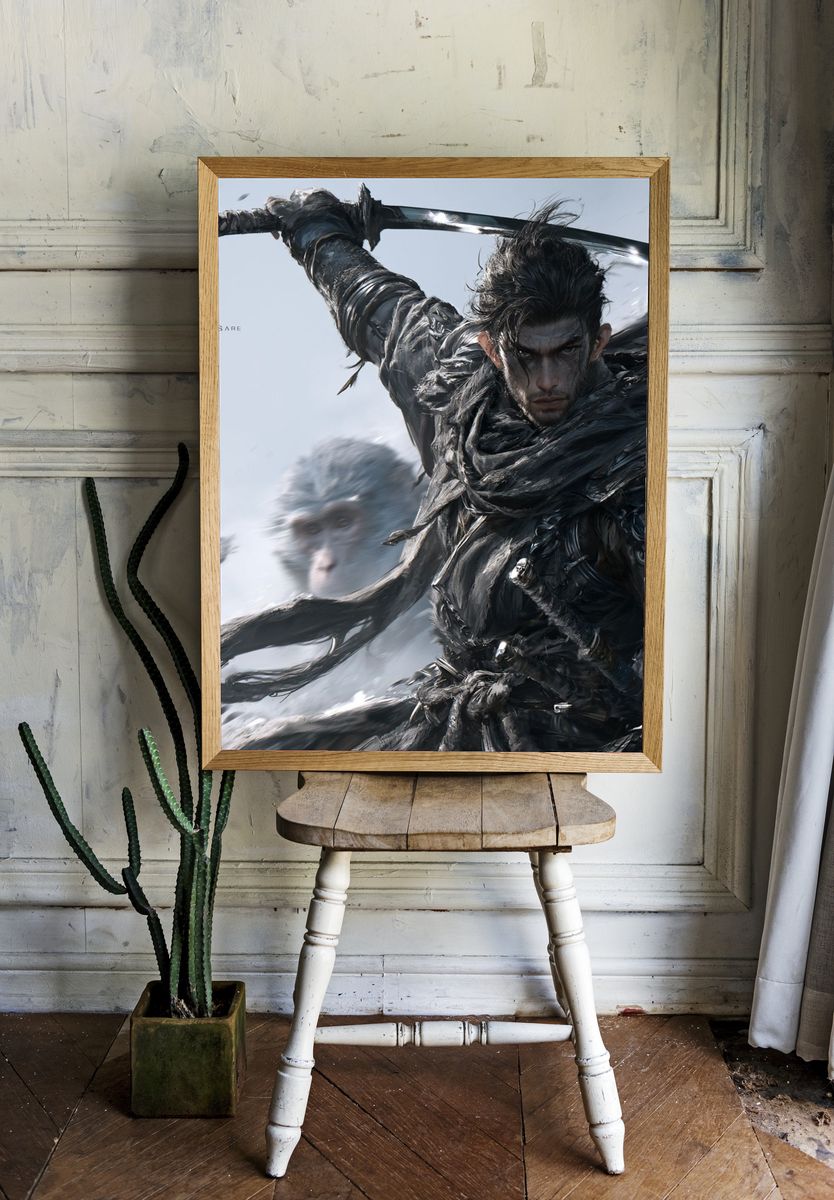 Samurai Warrior Digital Art Poster. — room view 1