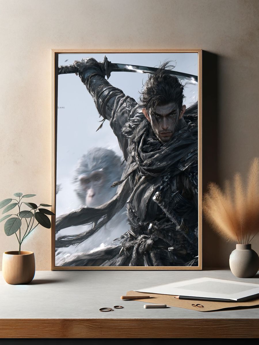 Samurai Warrior Digital Art Poster. — room view 2