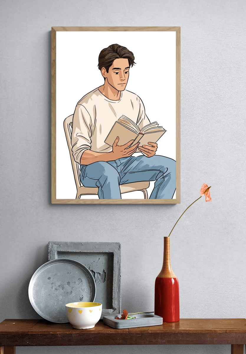 Reading Man Illustration Poster. — room view 3