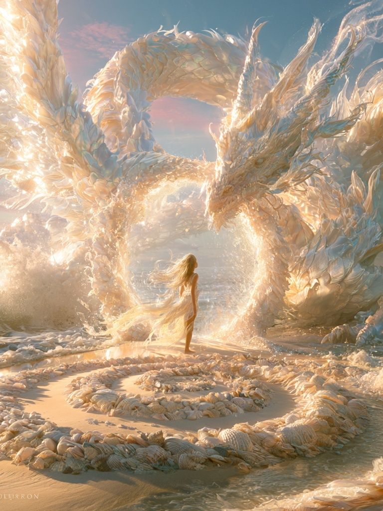 Dragon and Woman Fantasy Print. poster — illustration art