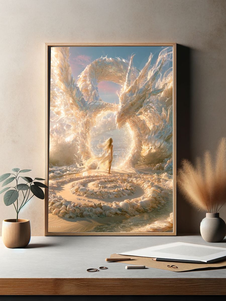 Dragon and Woman Fantasy Print. — room view 2