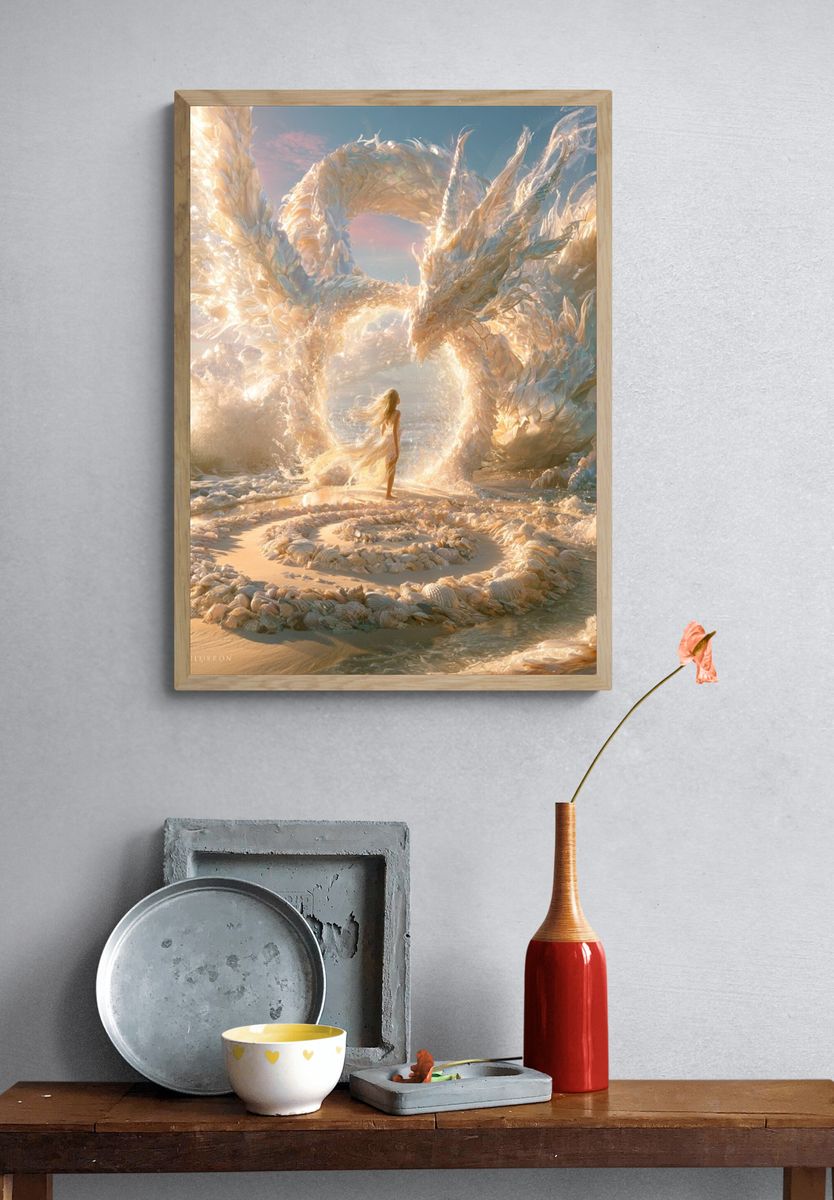 Dragon and Woman Fantasy Print. — room view 3