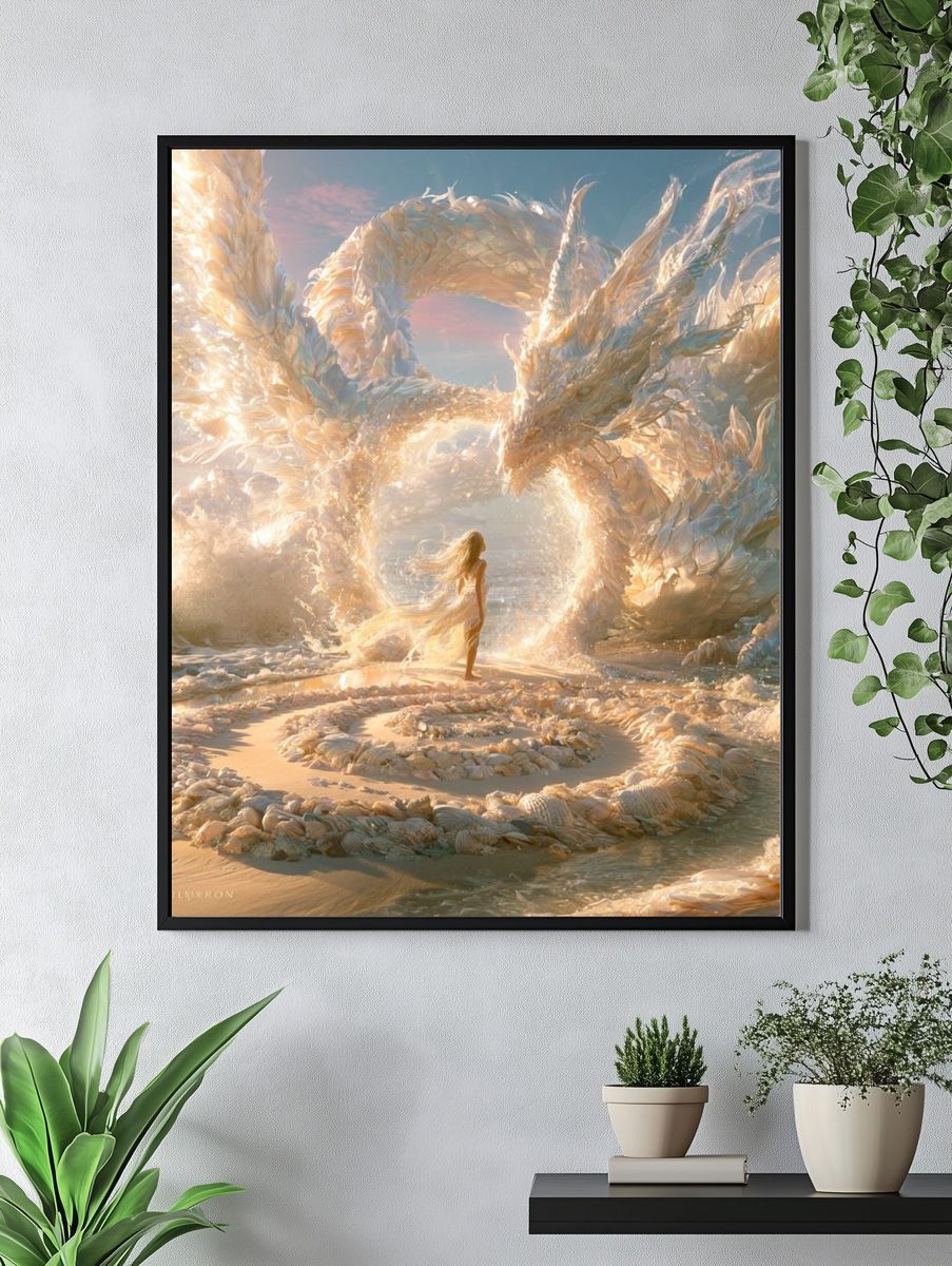 Dragon and Woman Fantasy Print. — room view 4