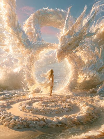 Dragon and Woman Fantasy Print. poster
