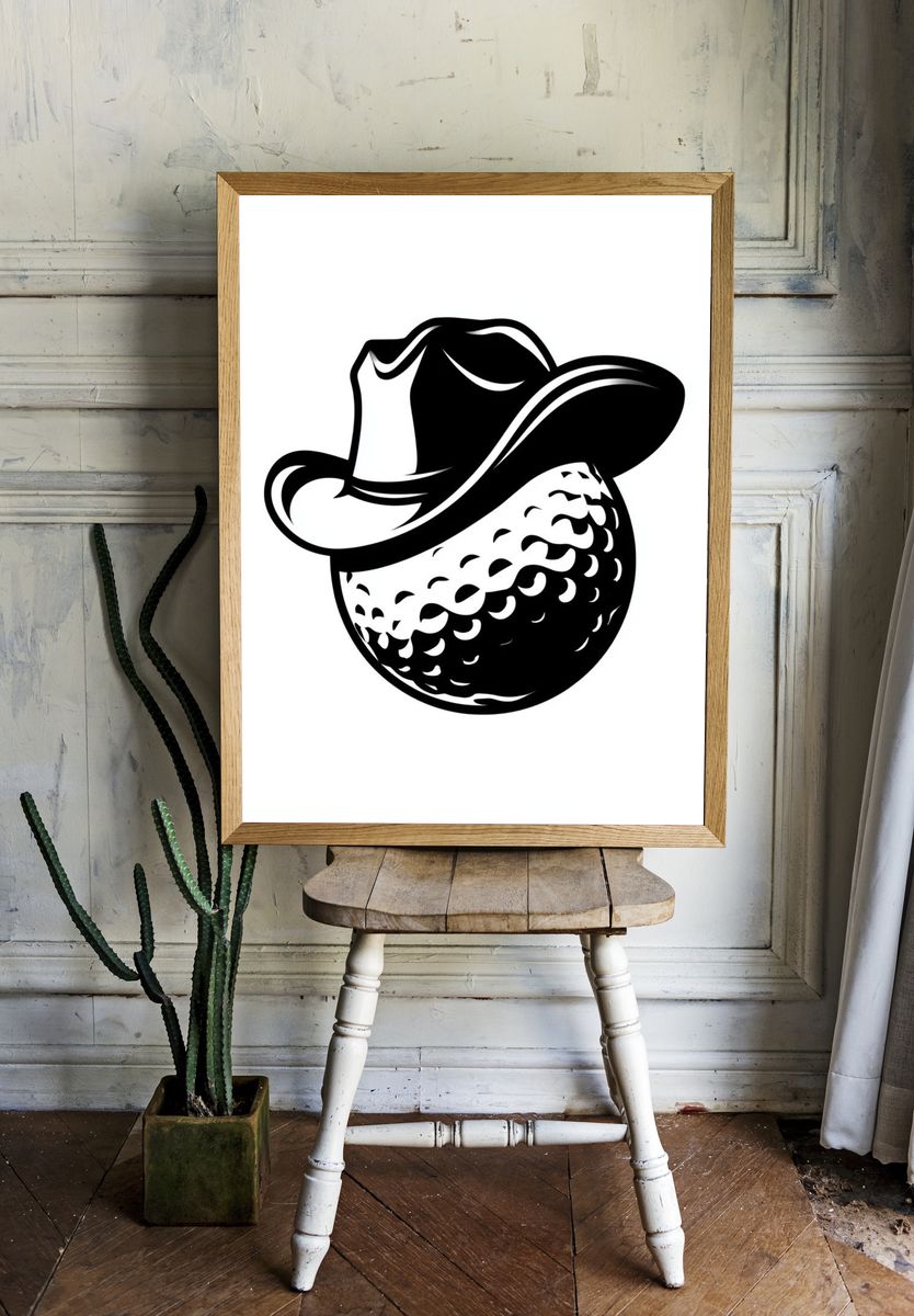 Cowboy Golf Ball Illustration Poster. room preview