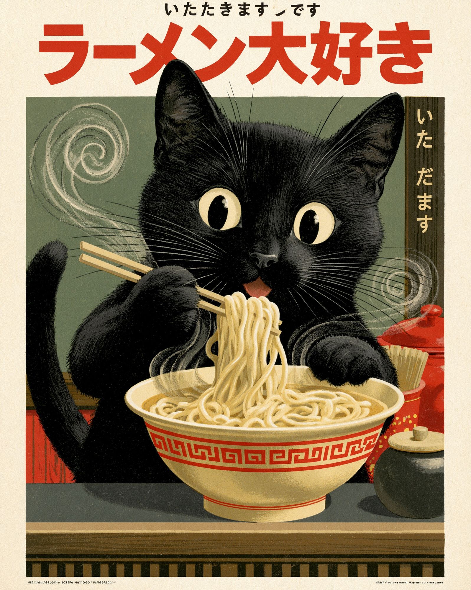 Black Cat Ramen — Vintage Print. poster detail