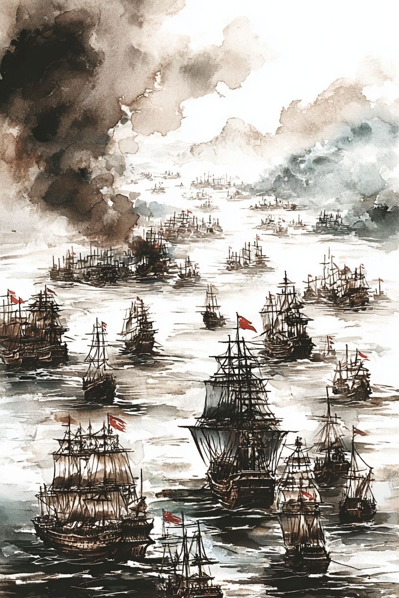Sailing Armada Watercolor Print. poster — illustration art