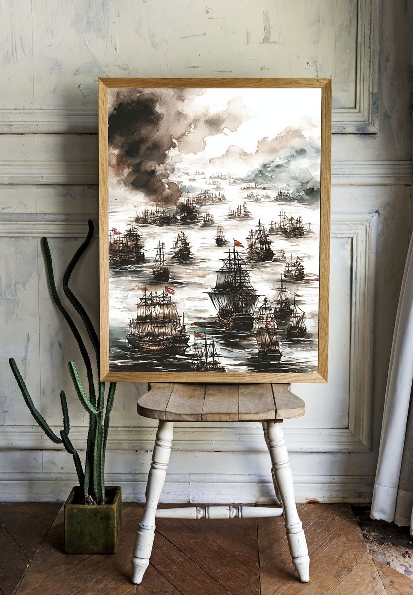 Sailing Armada Watercolor Print. room preview