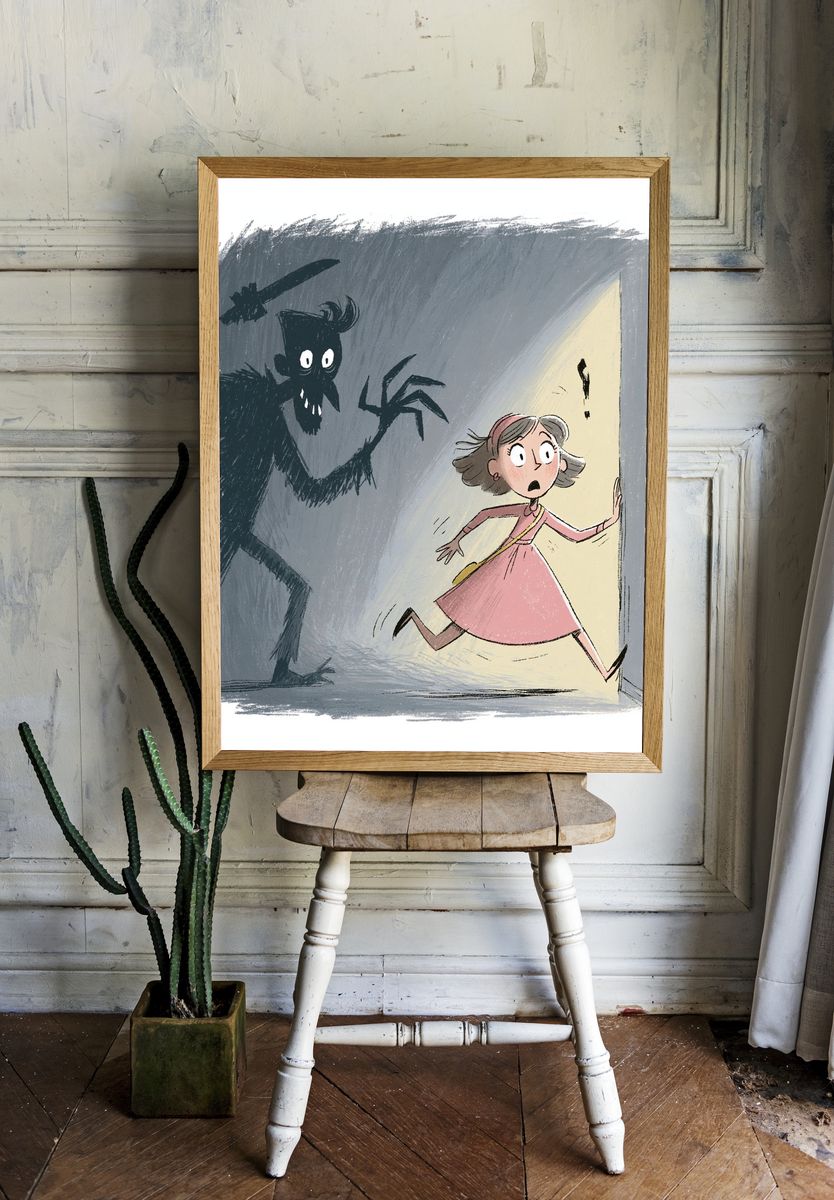 Girl and Shadow Monster Illustration Poster. room preview