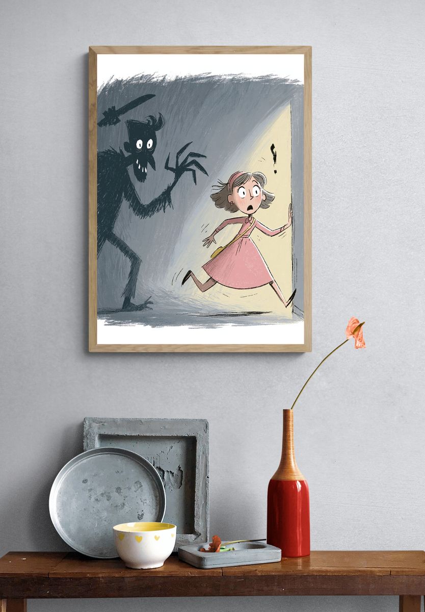 Girl and Shadow Monster Illustration Poster. — room view 3