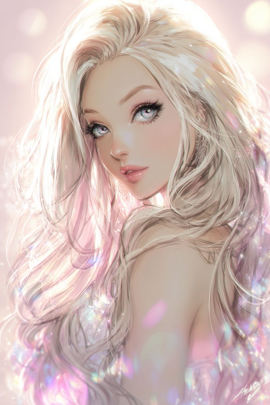 Dreamy Blonde Portrait Illustration Poster. poster detail