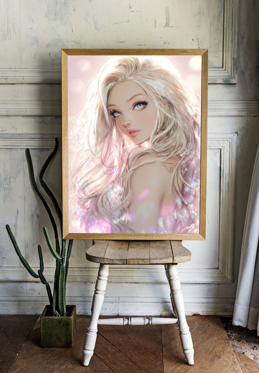 Dreamy Blonde Portrait Illustration Poster. room preview