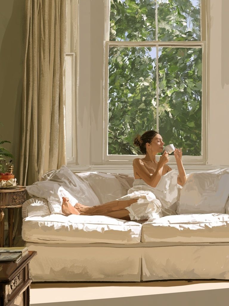 Sunlit Reading Room Illustration Print. poster detail