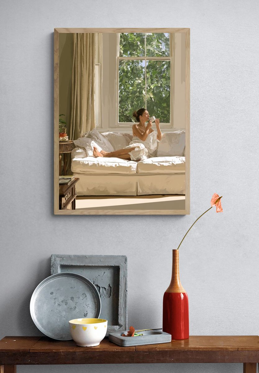 Sunlit Reading Room Illustration Print. — room view 3
