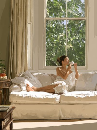 Sunlit Reading Room Illustration Print. poster