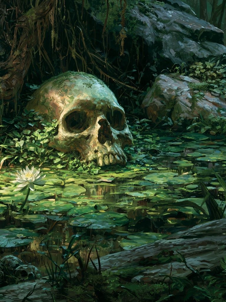 Jungle Skull Lagoon Illustration Poster. poster detail