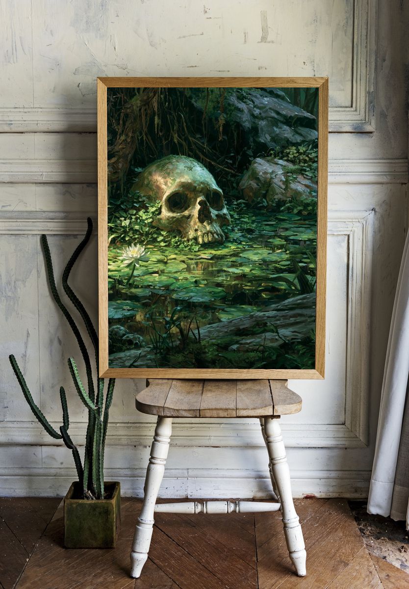 Jungle Skull Lagoon Illustration Poster. room preview