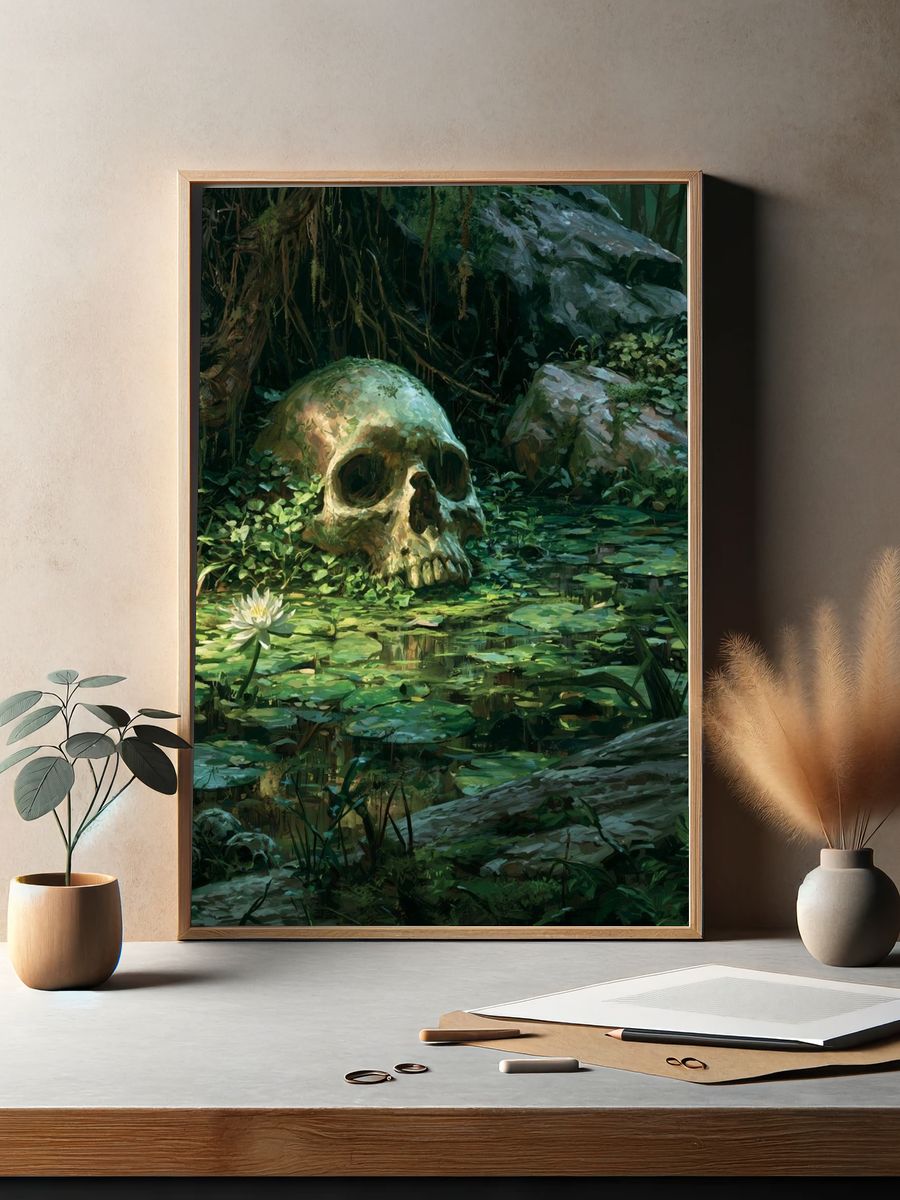 Jungle Skull Lagoon Illustration Poster. — room view 2