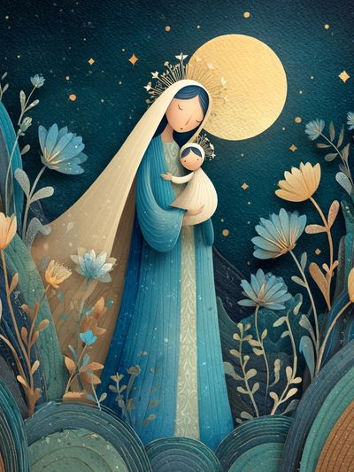 Moonlit Madonna Floral Illustration Poster. poster print