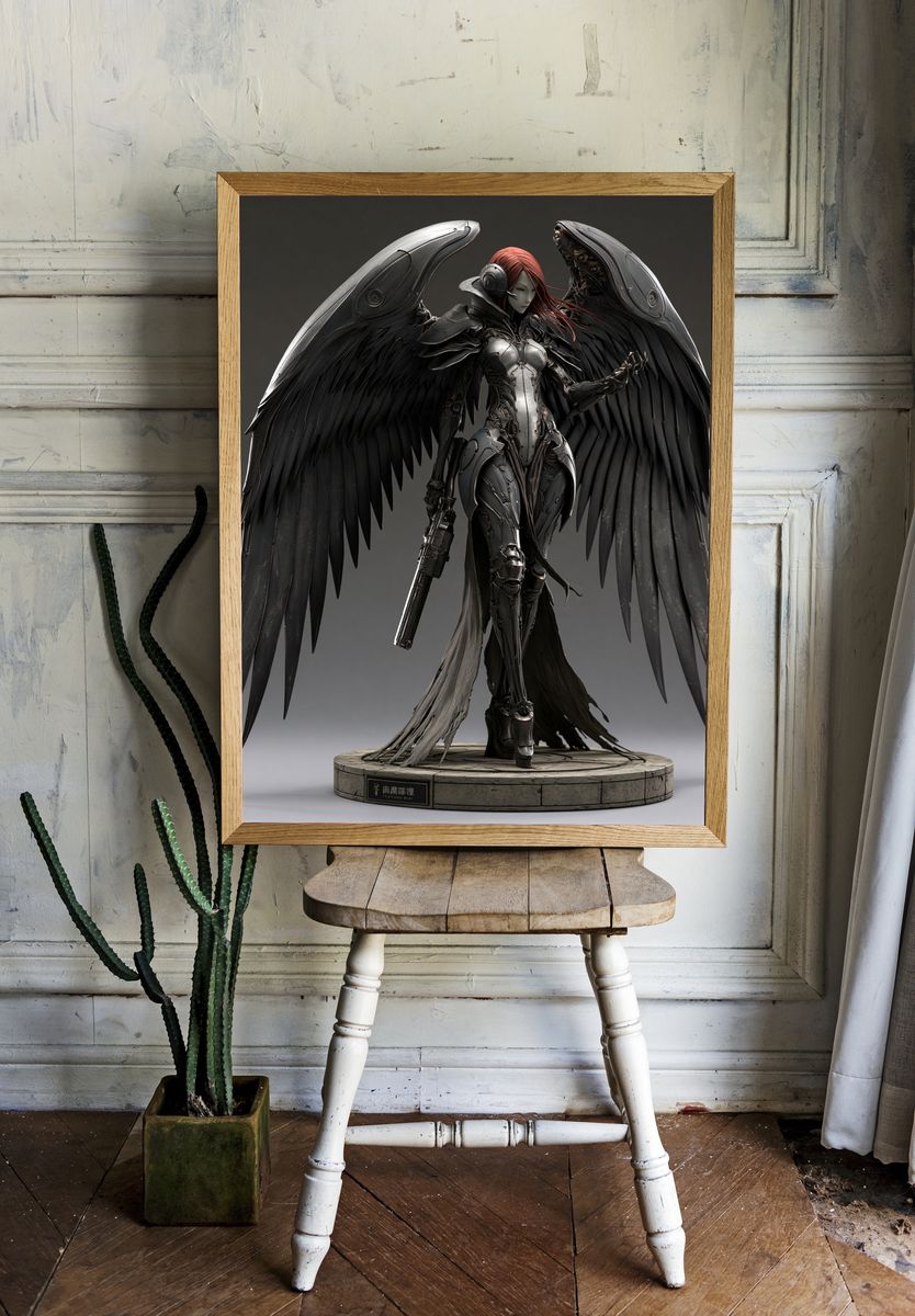 Winged Cyberpunk Warrior Poster. — room view 1