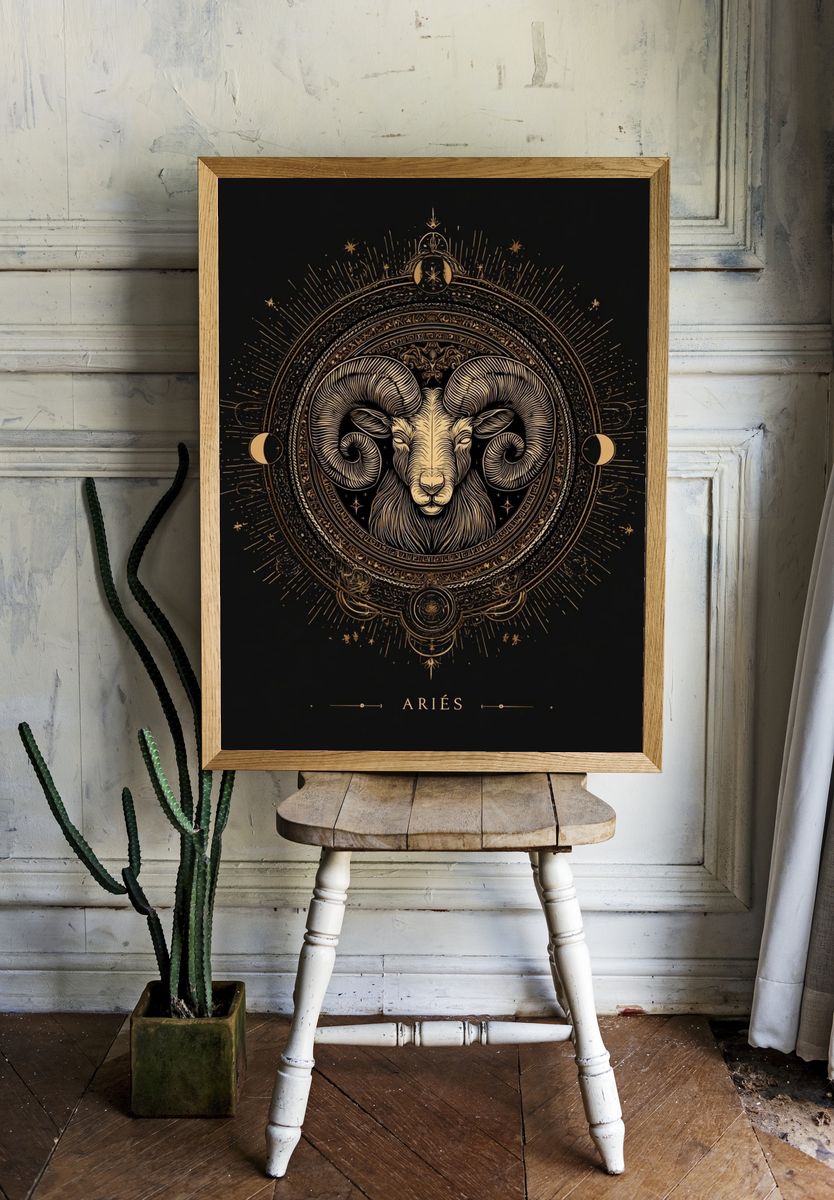 Aries Zodiac Illustration Poster room preview