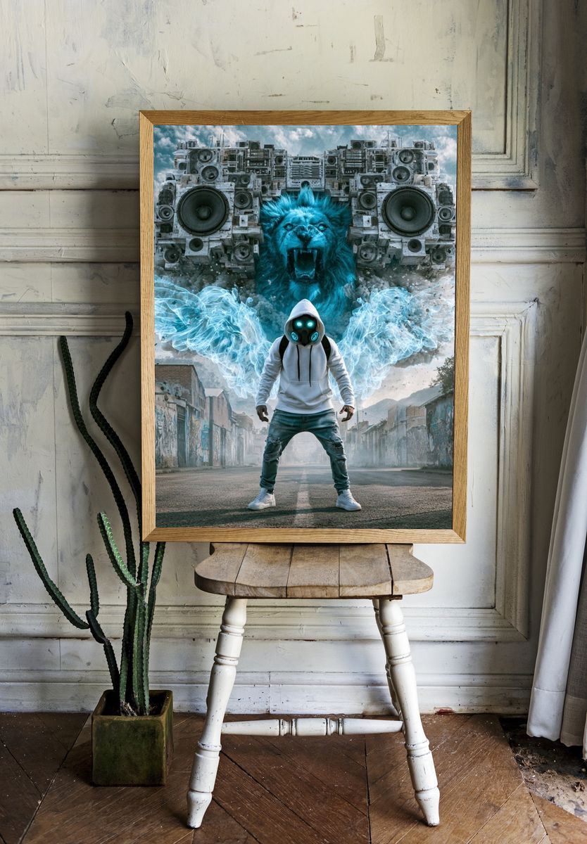 Cyber Lion Street Art Poster. — room view 1