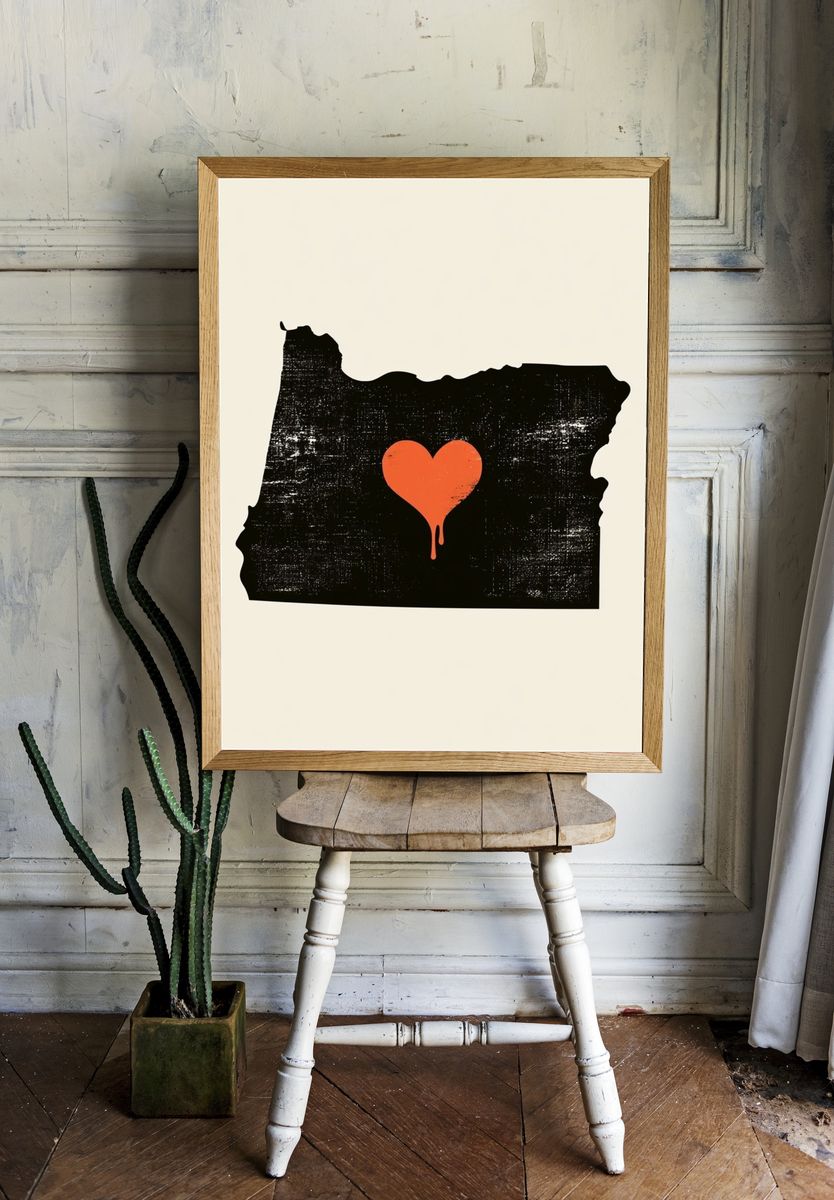 Oregon Heart Silhouette Print. — room view 1